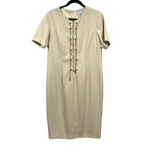 Chancelle Womens Sheath Dress Gold Chain Detail Lined Front‎ Zip Beige Size 12